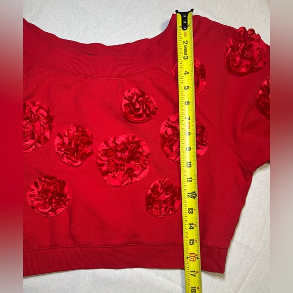 Maeve Three-Dimensional Cropped Floral Sweatshirt Red Flowers Size Small - Picture 6 of 13